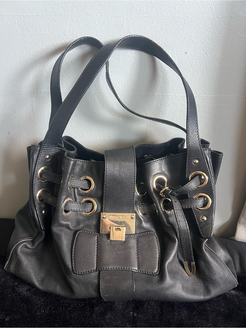 Jimmy Choo Ramona Black Leather Shoulder Bag